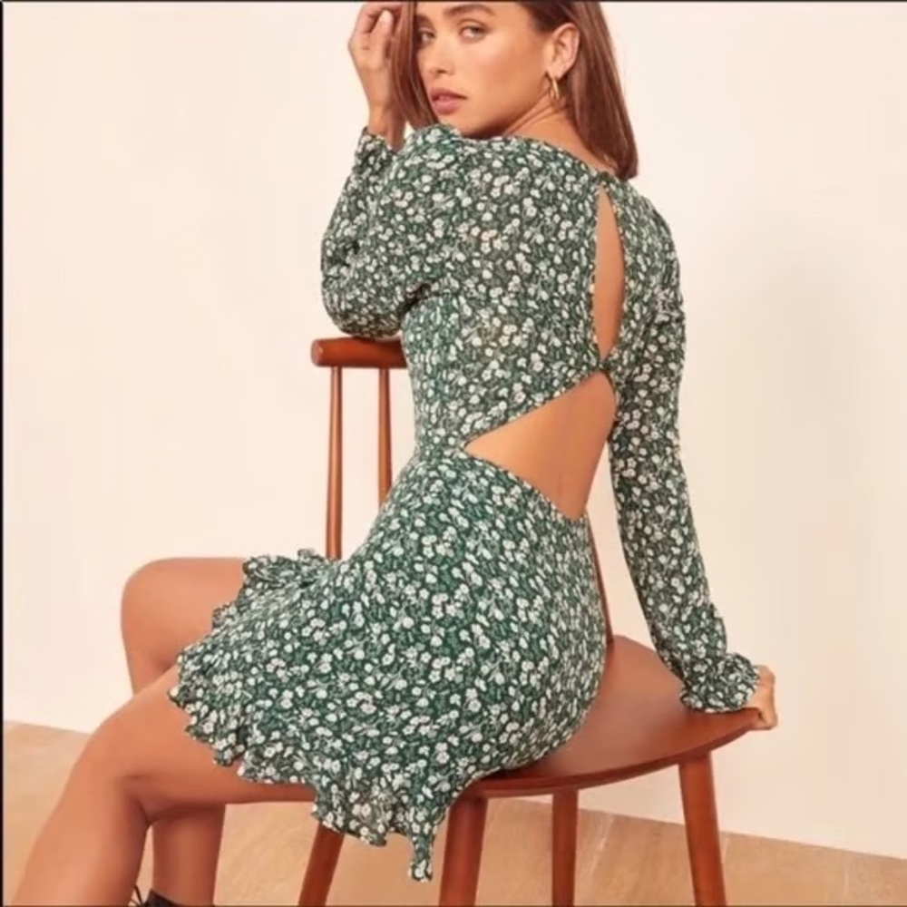 Reformation Green Floral Mini Dress